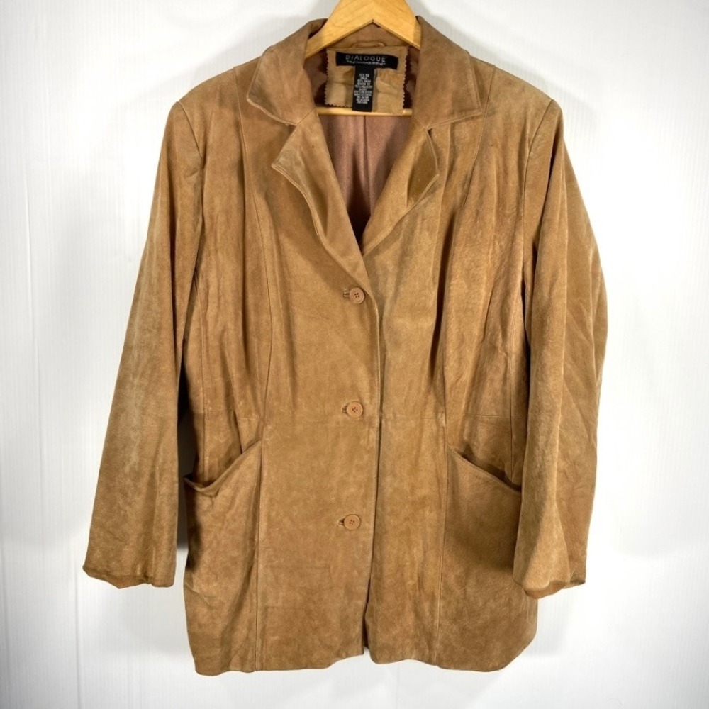 Dialogue Tan Suede Leather Blazer Jacket‎ Coat Womens Plus 1X